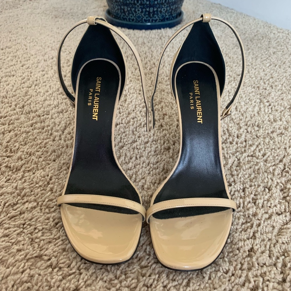 SAINT LAURENT Jane Heel Sandal Nude Size 38.5